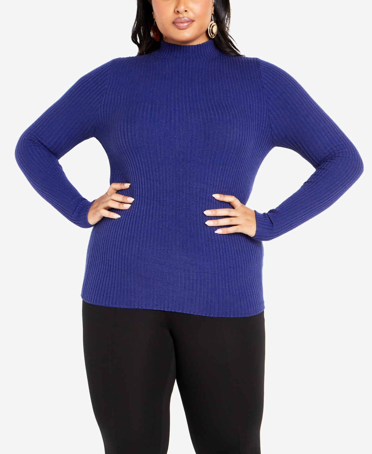 Avenue Plus Size Sina High Neck Sweater In Cobalt