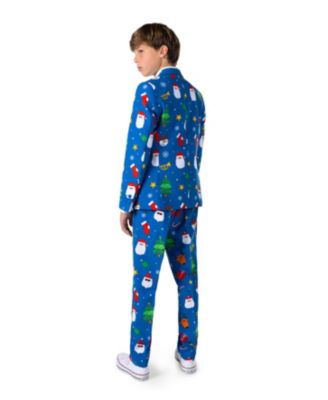 Big Boys Festivity Christmas Party Outfit Including Blazer, Pants and Clip-On-Tie Suit Set