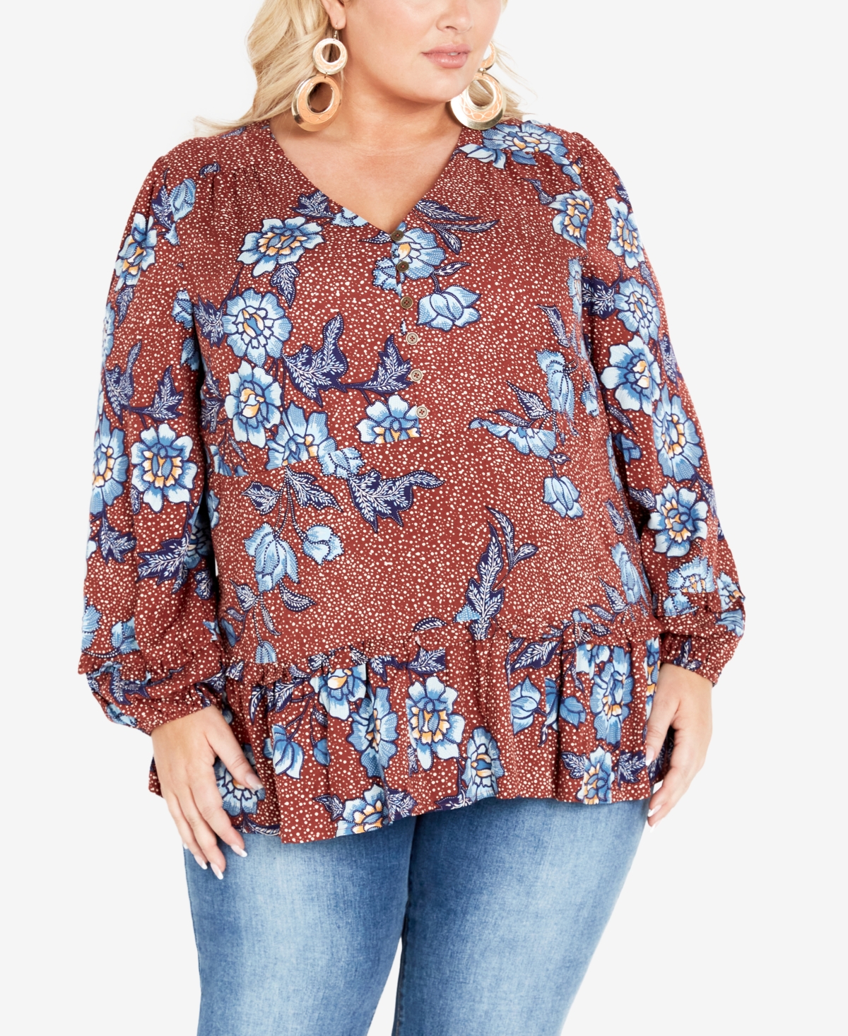 Avenue Plus Size Avril Border Notched V-neck Top In Always Floral