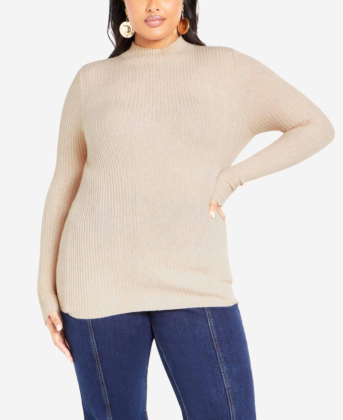Avenue Plus Size Sina High Neck Sweater In Natural
