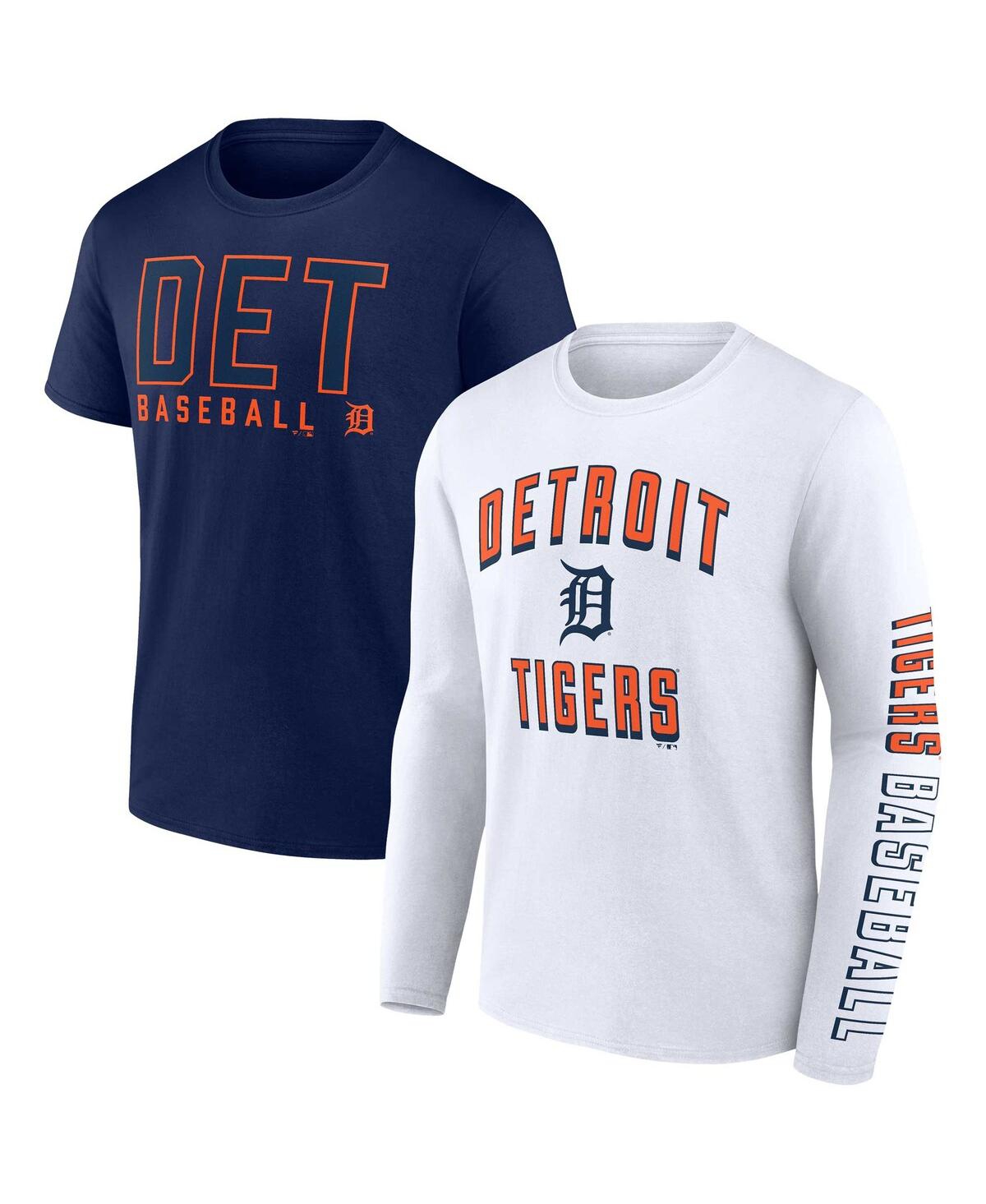 Shop Fanatics Men's  Navy, White Detroit Tigers Two-pack Combo T-shirt Set In Navy,white