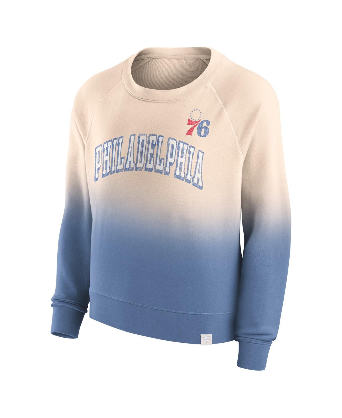 Shop Fanatics Women's  Tan, Royal Distressed Philadelphia 76ers Lounge Arch Raglan Pullover Sweatshirt In Tan,royal