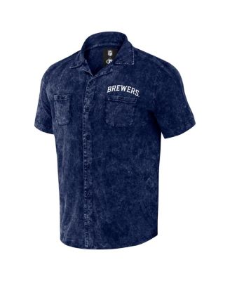Men's Darius Rucker Collection by Navy Distressed Milwaukee Brewers Denim Team Color Button-Up Shirt