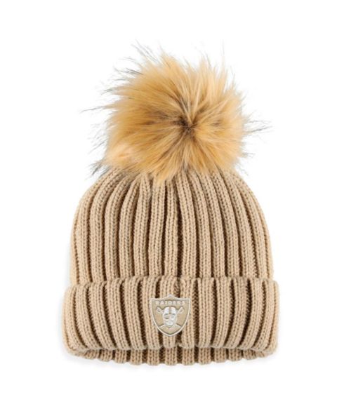 Женская шапка WEAR by Erin Andrews Natural Las Vegas Raiders Neutral Cuffed Knit Hat with Pom