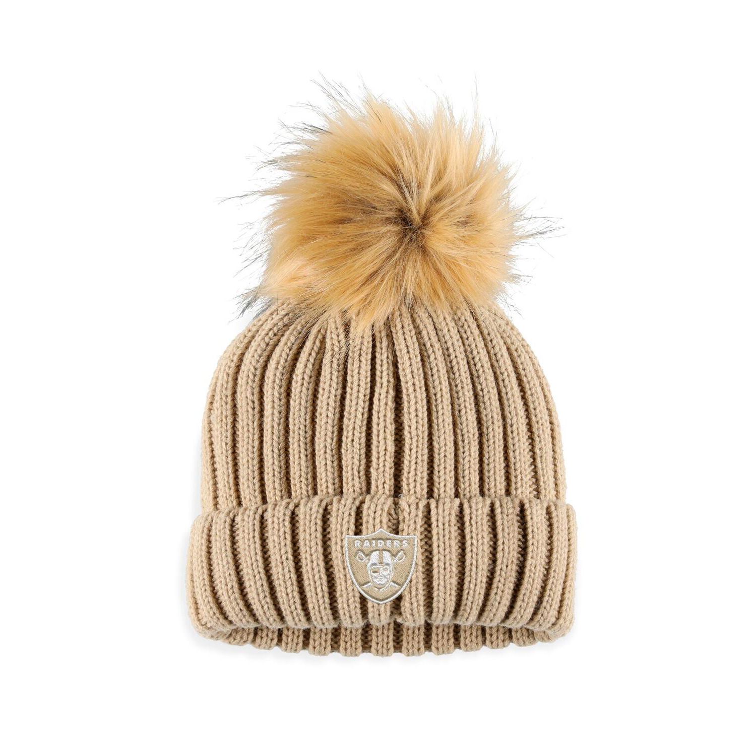 Women's Natural Las Vegas Raiders Neutral Cuffed Knit Hat with Pom
