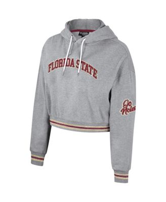 Women's Heather Gray Distressed Florida State Seminoles Cropped Shimmer Pullover Hoodie