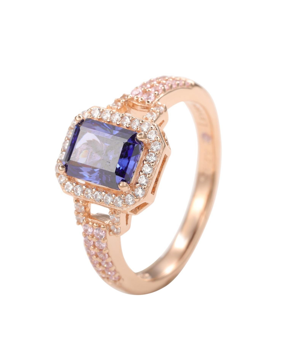 Suzy Levian Sterling Silver Cubic Zirconia Emerald-Cut Halo Ring - Blue