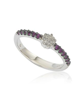 Suzy Levian Sterling Silver Cubic Zirconia Petite Flower Pave Solitaire Band