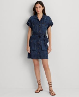 white christmas dresses Lauren Ralph Lauren Women's Belted Denim Shirtdress Stormee Wash