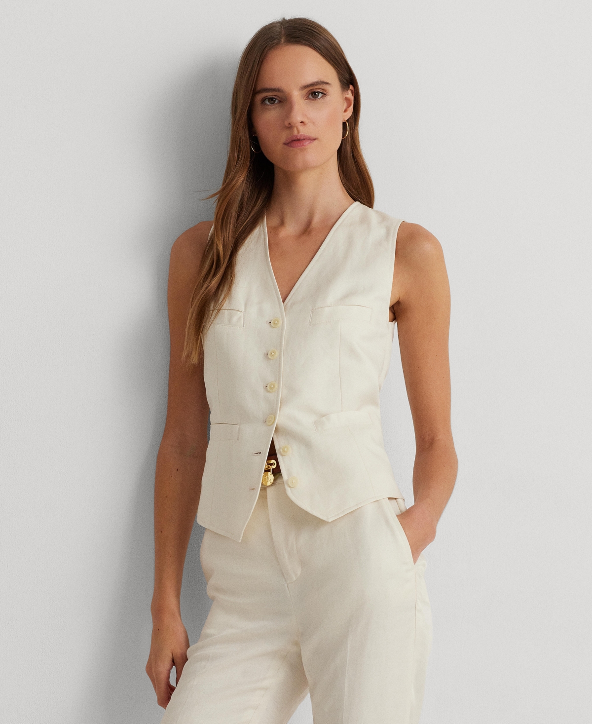 Lauren Ralph Lauren Linen-blend Twill Vest In Mascarpone Cream