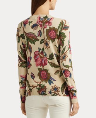 ラルフ・ローレン Lauren Ralph Lauren Floral Cotton-Blend Sweater レディース Sweaters Tan Lauren Ralph Lauren Women's Floral Cotton-Blend Sweater - Macy's