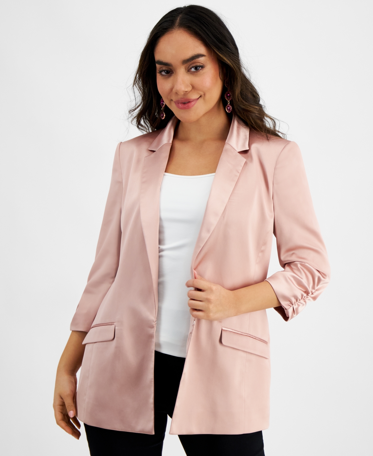 Shop Inc International Concepts Petite Satin 3/4-sleeve Jacket, Created For Macy's In Pale Mauve