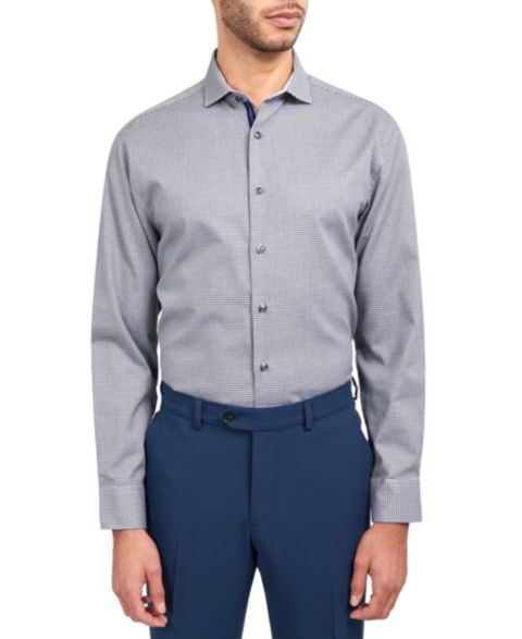 Мужская рубашка MICHELSONS OF LONDON Regular-Fit Dobby Gingham Dress Shirt, цвет: Чёрный