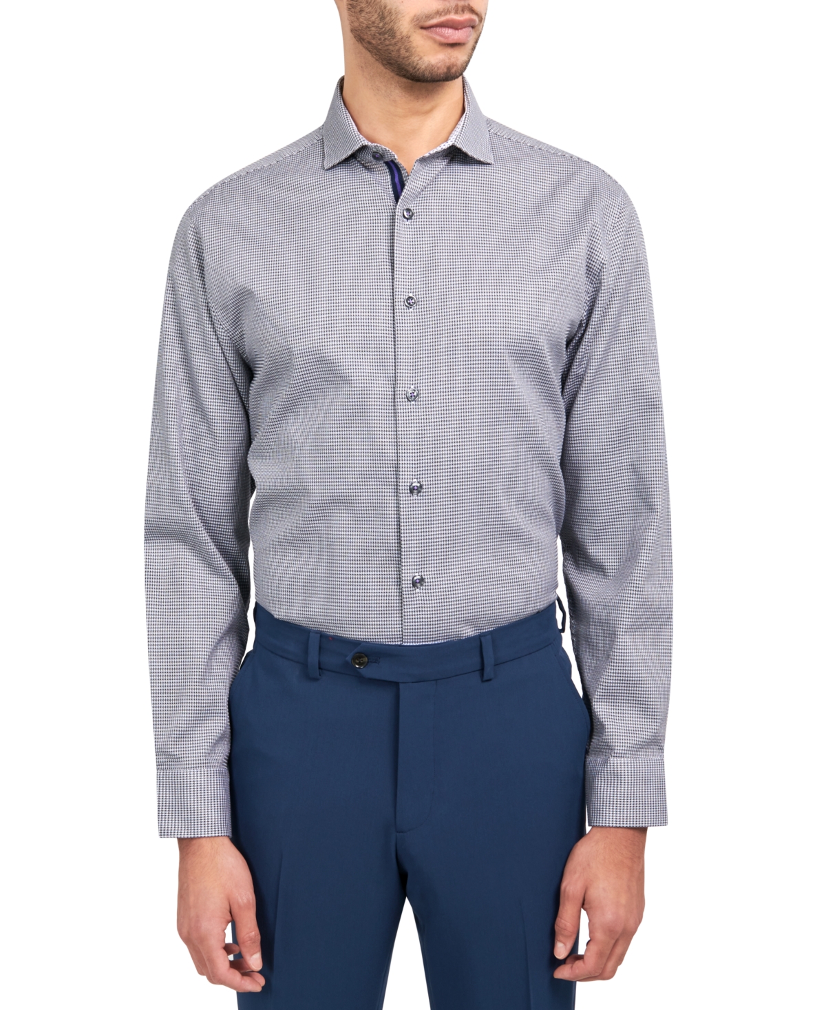 Men's Regular-Fit Dobby Gingham Dress Shirt - Black/whit