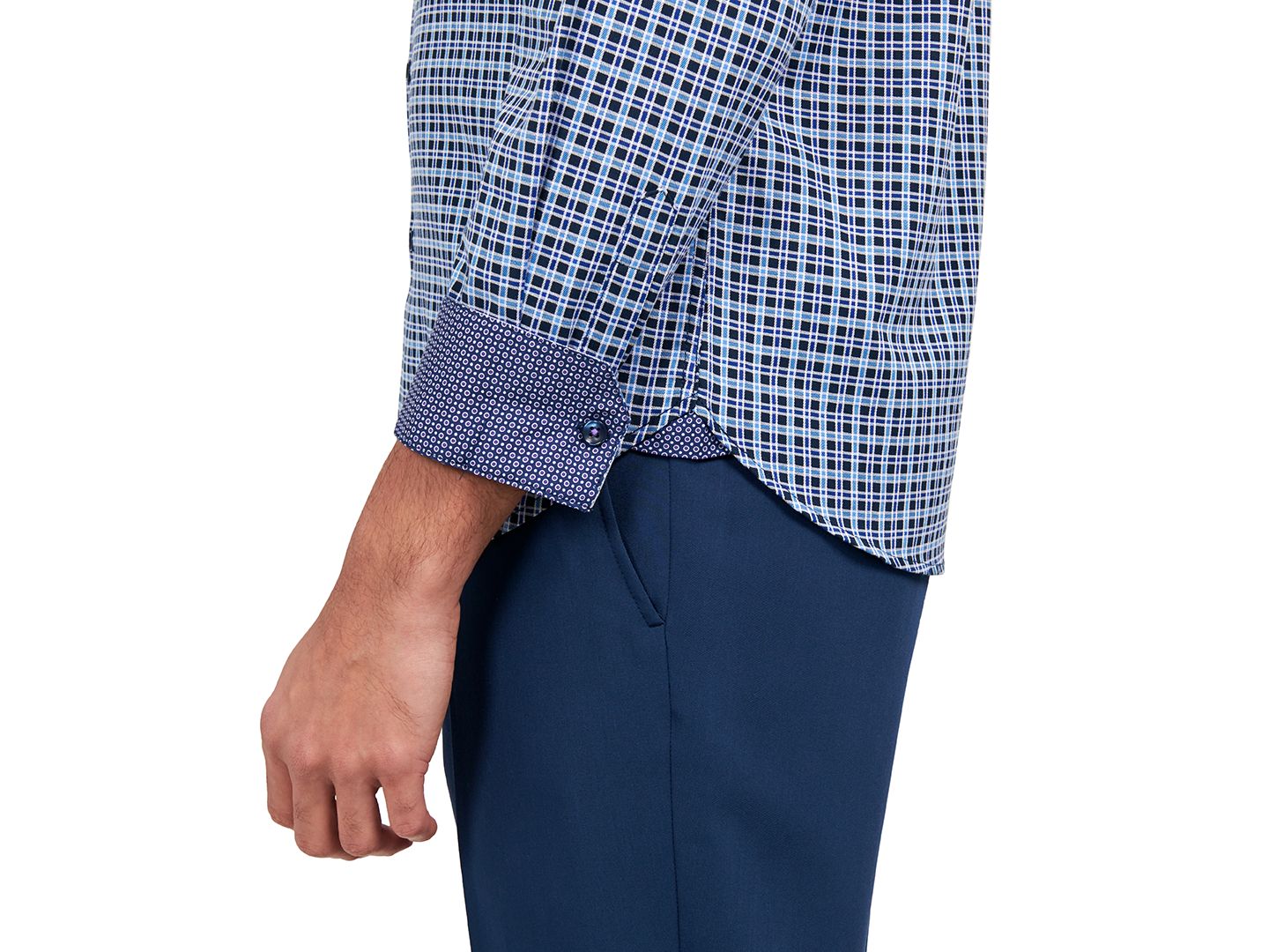 Мужская рубашка MICHELSONS OF LONDON Regular-Fit Twill Check Dress Shirt, цвет: Тёмно-синий — фото 3