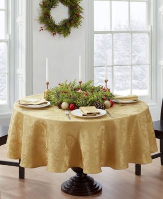 Elrene Poinsettia Jacquard Holiday Tablecloth - 60" x 84" Oval