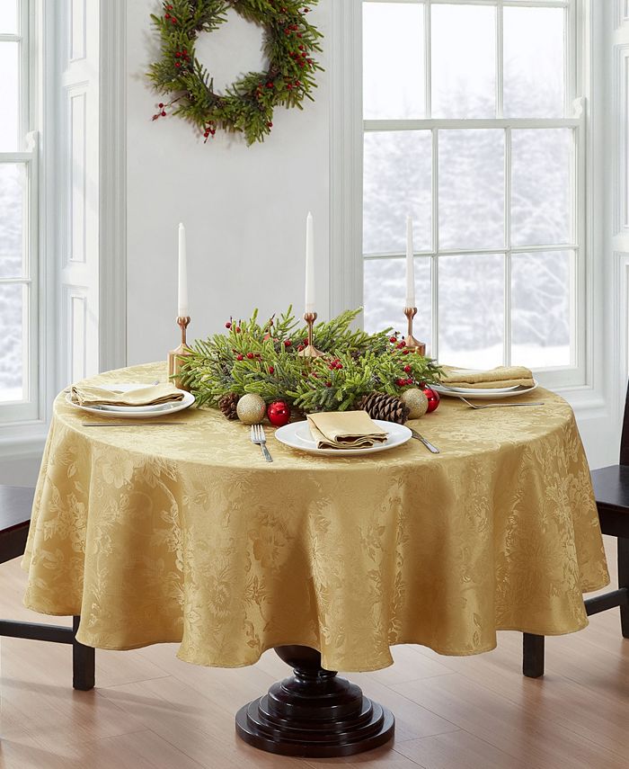 Elrene - Poinsettia  Jacquard Holiday Tablecloth