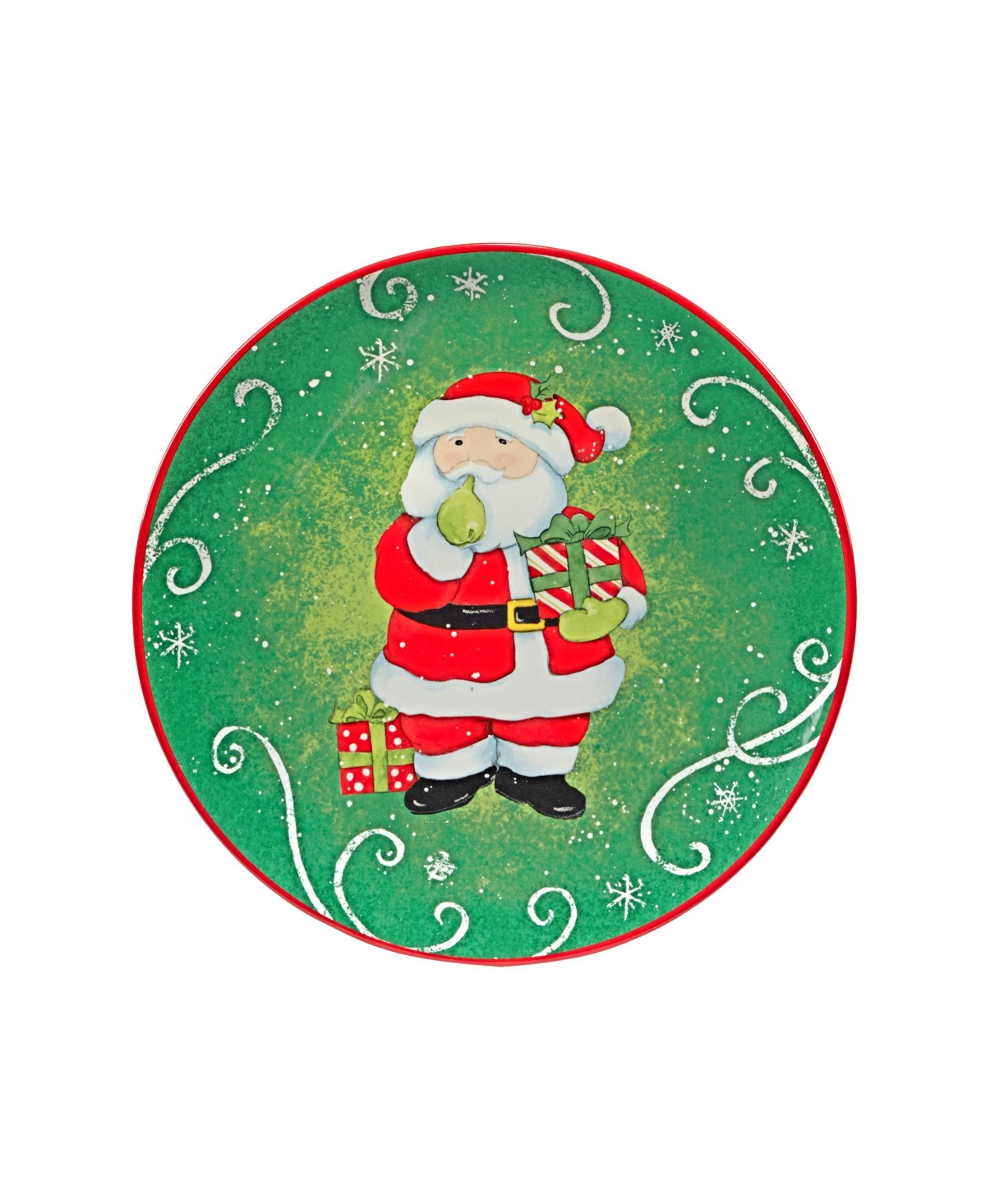 Certified International Holiday Magic Santa 4 Piece Dessert Plate Set In Green,red