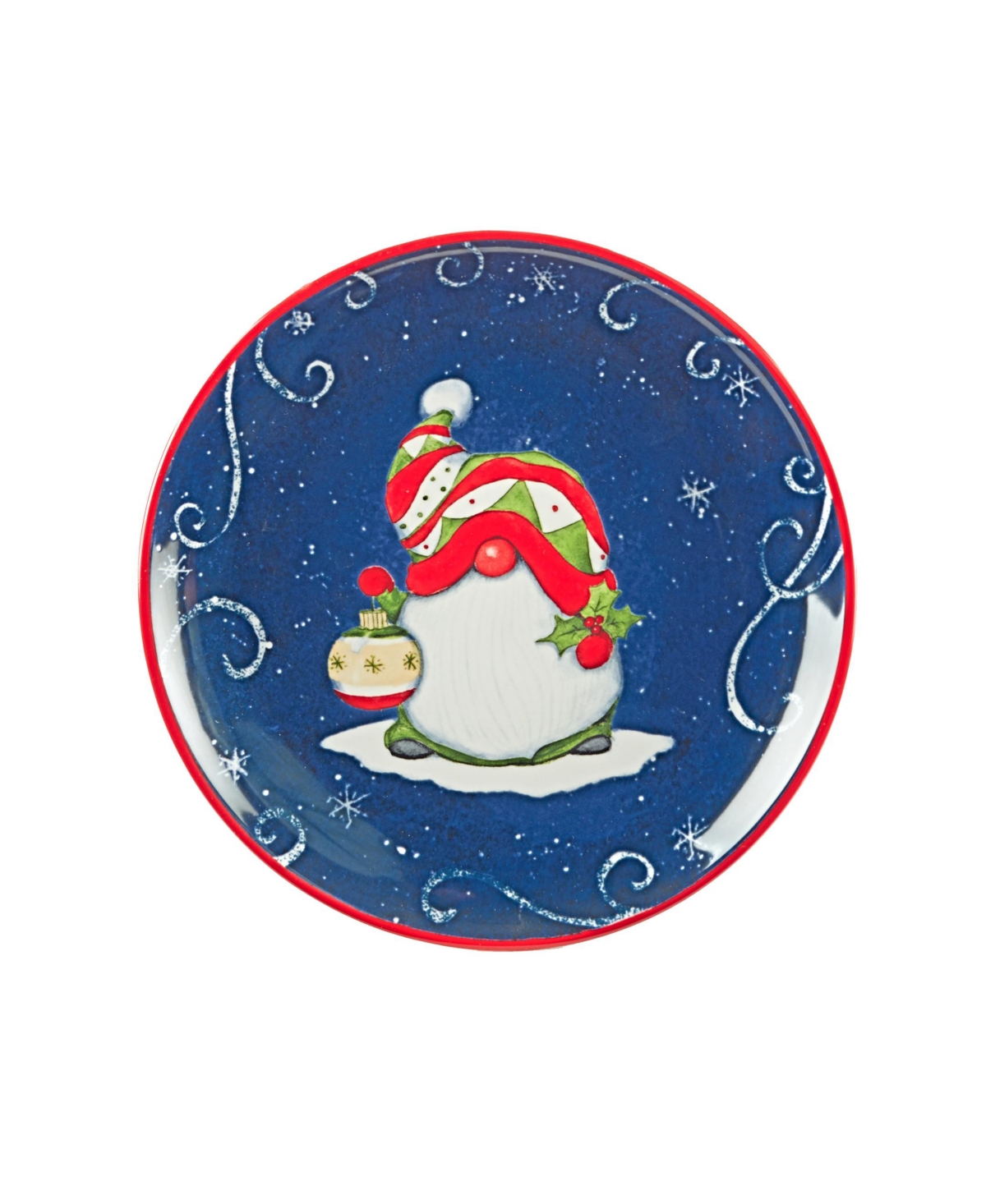Certified International Holiday Magic Gnomes 4 Piece Dessert Plate Set In Blue,red