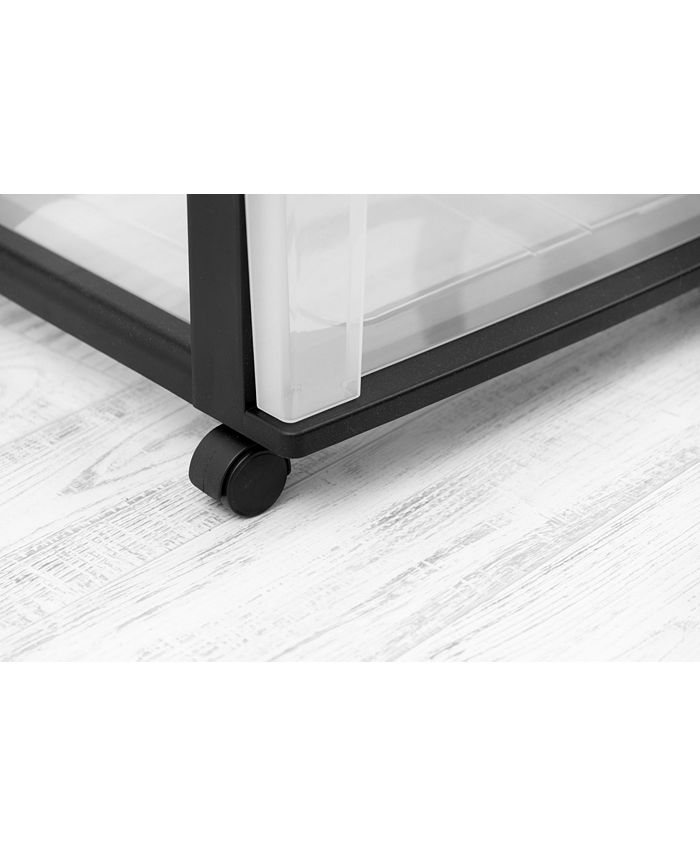 Plastic 3 Drawer Wide Storage Cart with 4 Caster Wheels, Black - Black - ONE SIZE