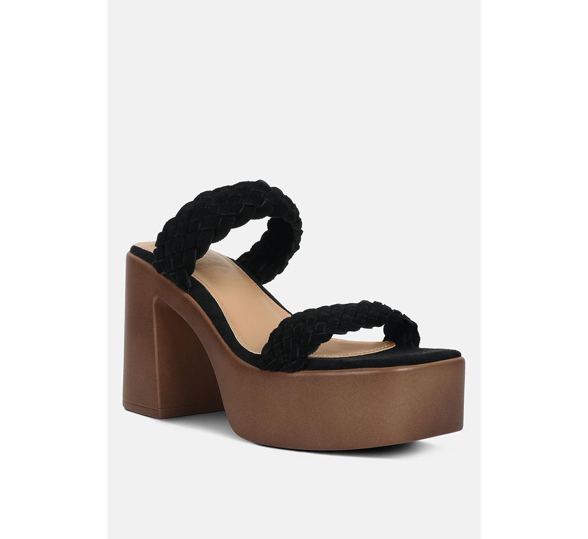 Misaki Womens Woven Suede Strap Platform Sandals - Beige