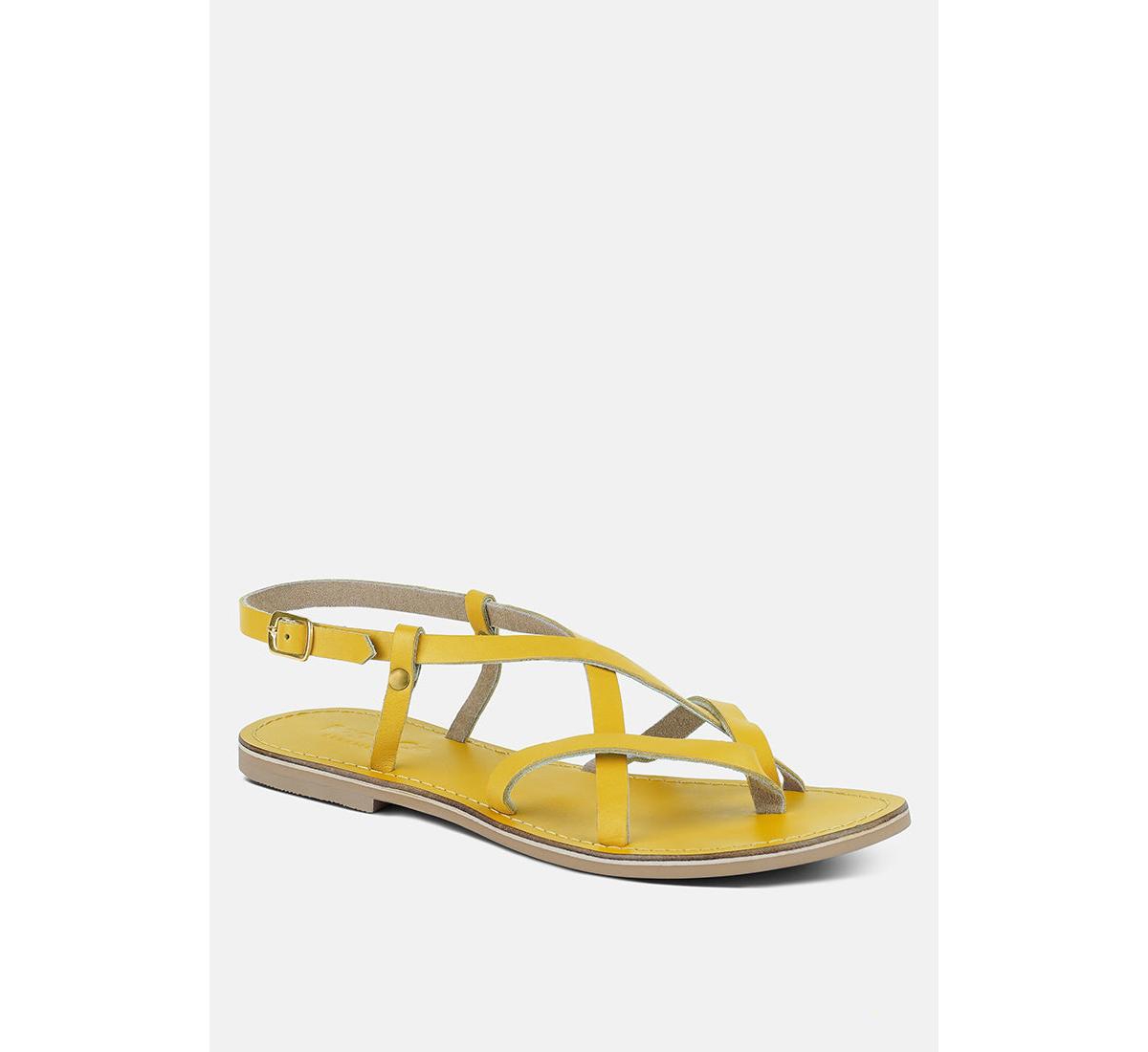 Rita Womens Strappy Flat Leather Sandals - Yellow
