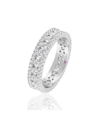 Suzy Levian Sterling Silver Cubic Zirconia White Three Row Modern Eternity Band