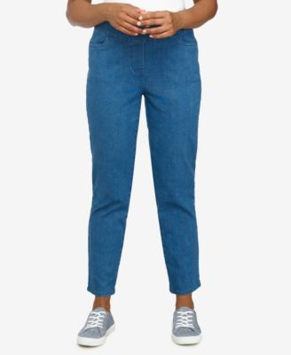 Alfred Dunner Petite Mid Rise Pull On Straight Leg Denim Pants Petite Petite Short Macy s