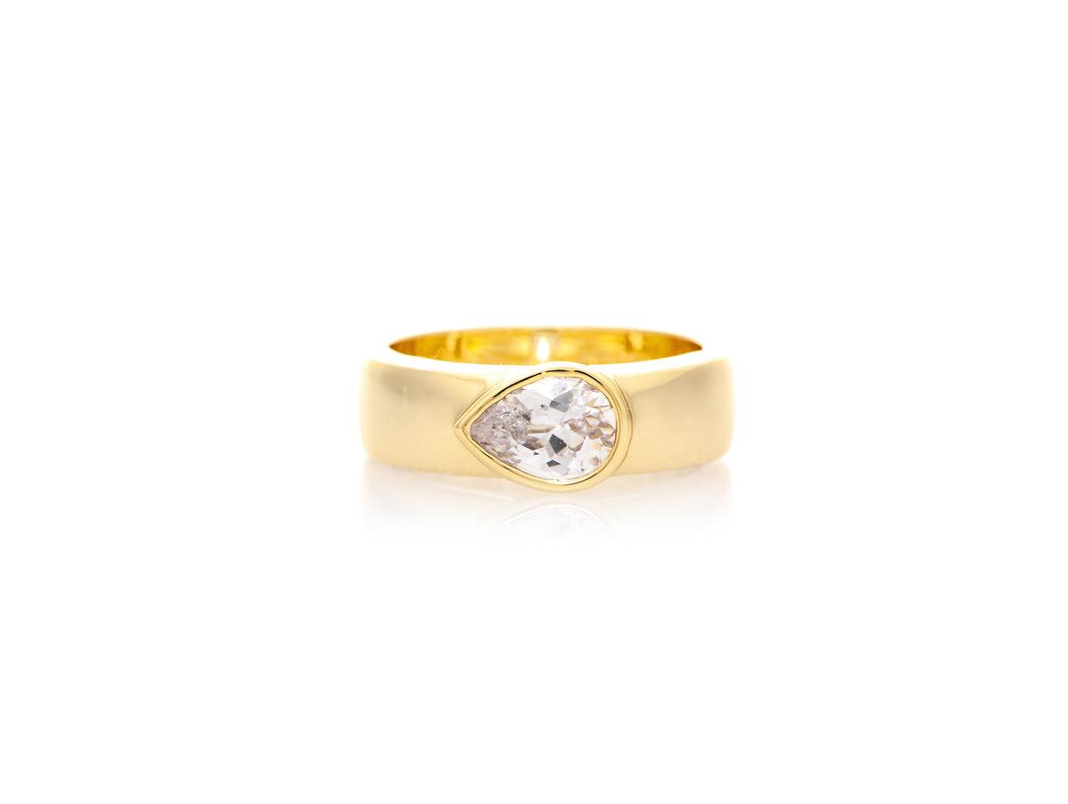 Cubic Zirconia Bezel Set Pear Cz Band Ring - Gold with clear cubic zirconia