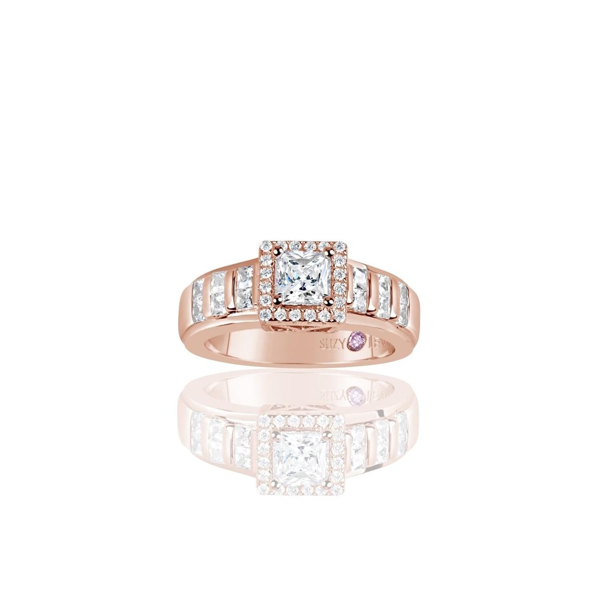 Suzy Levian New York Suzy Levian Sterling Silver Asscher Cut Cubic Zirconia Center Stone Ring
