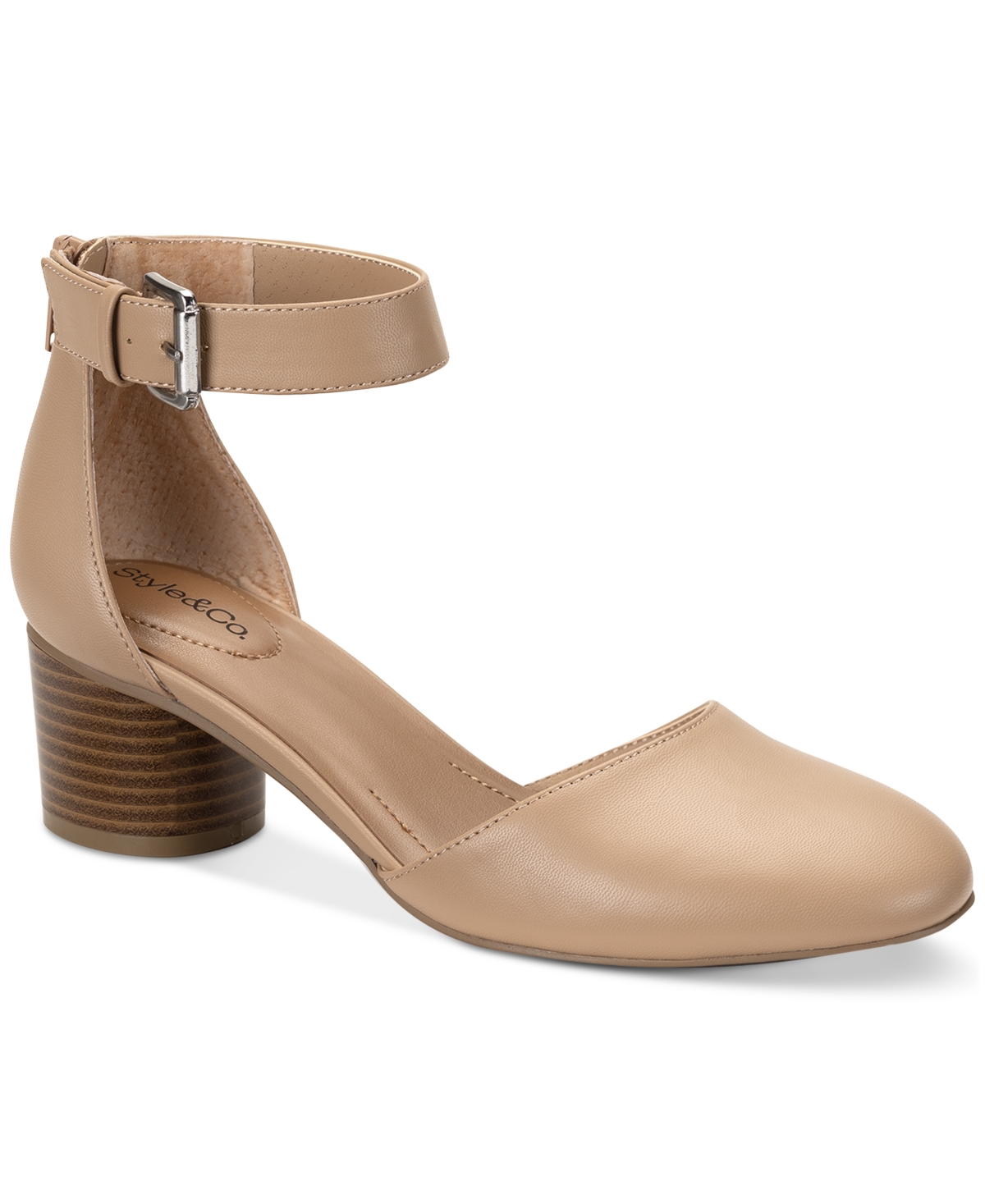 Women's Alinaa Two Piece Stacked Heel Dress Pumps, Created for Macy's - Nude Smooth