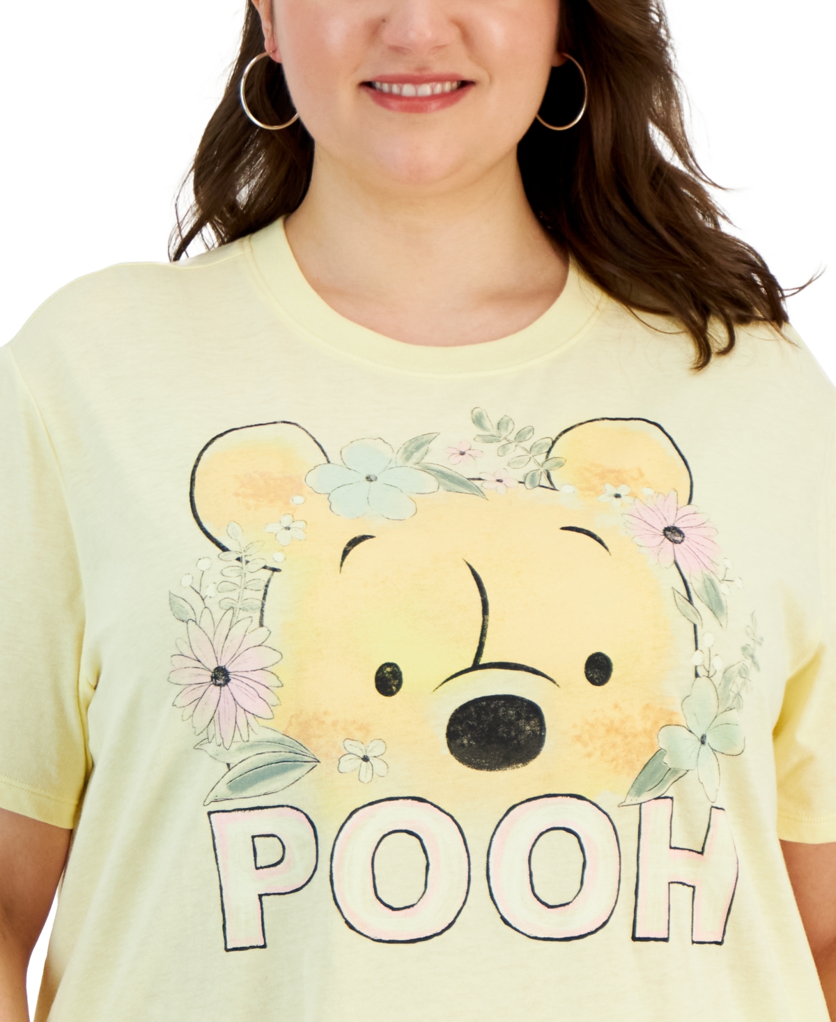Disney Trendy Plus Size Pooh Floral Graphic T-shirt In Lemonade