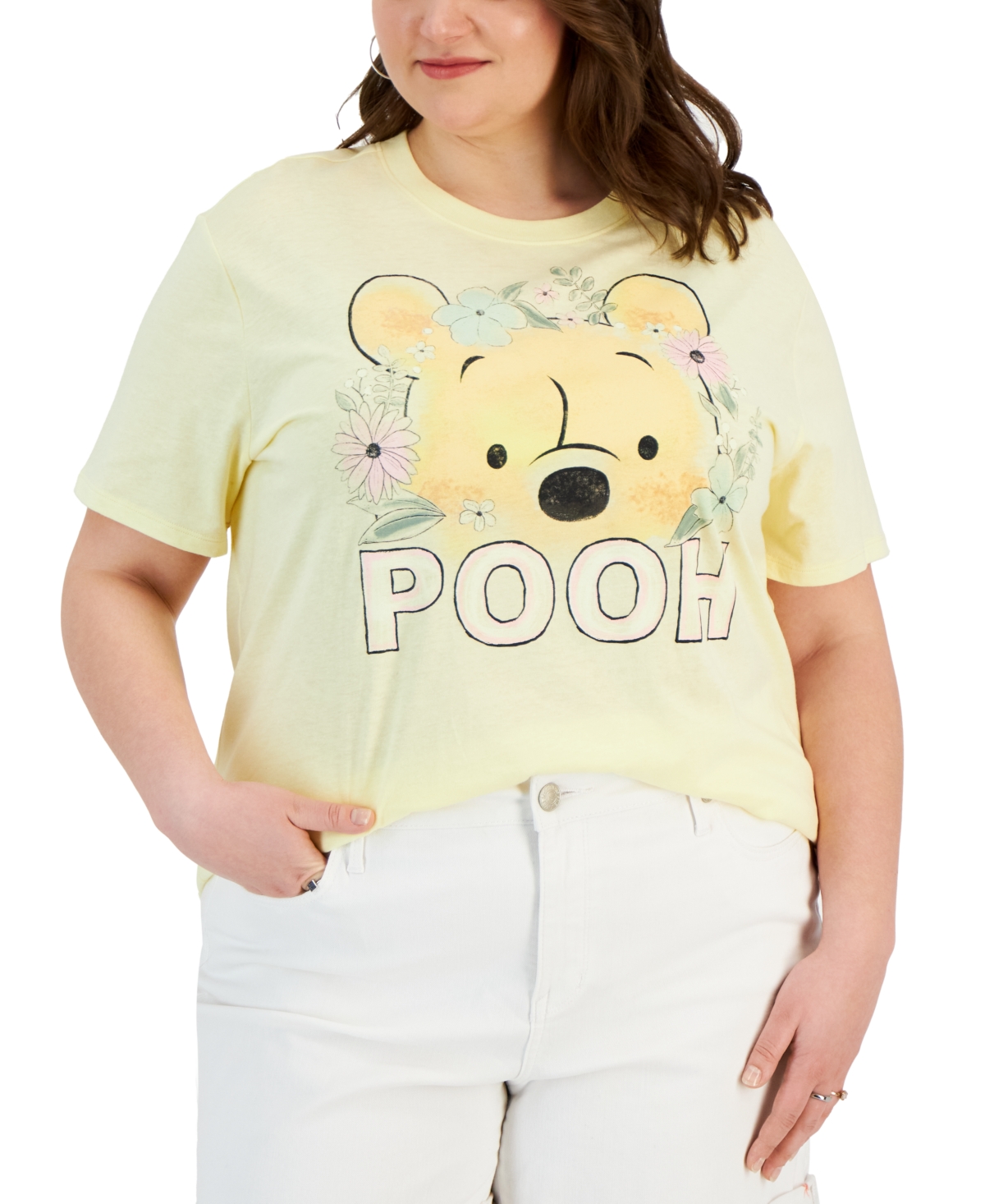 Trendy Plus Size Pooh Floral Graphic T-Shirt - Lemonade