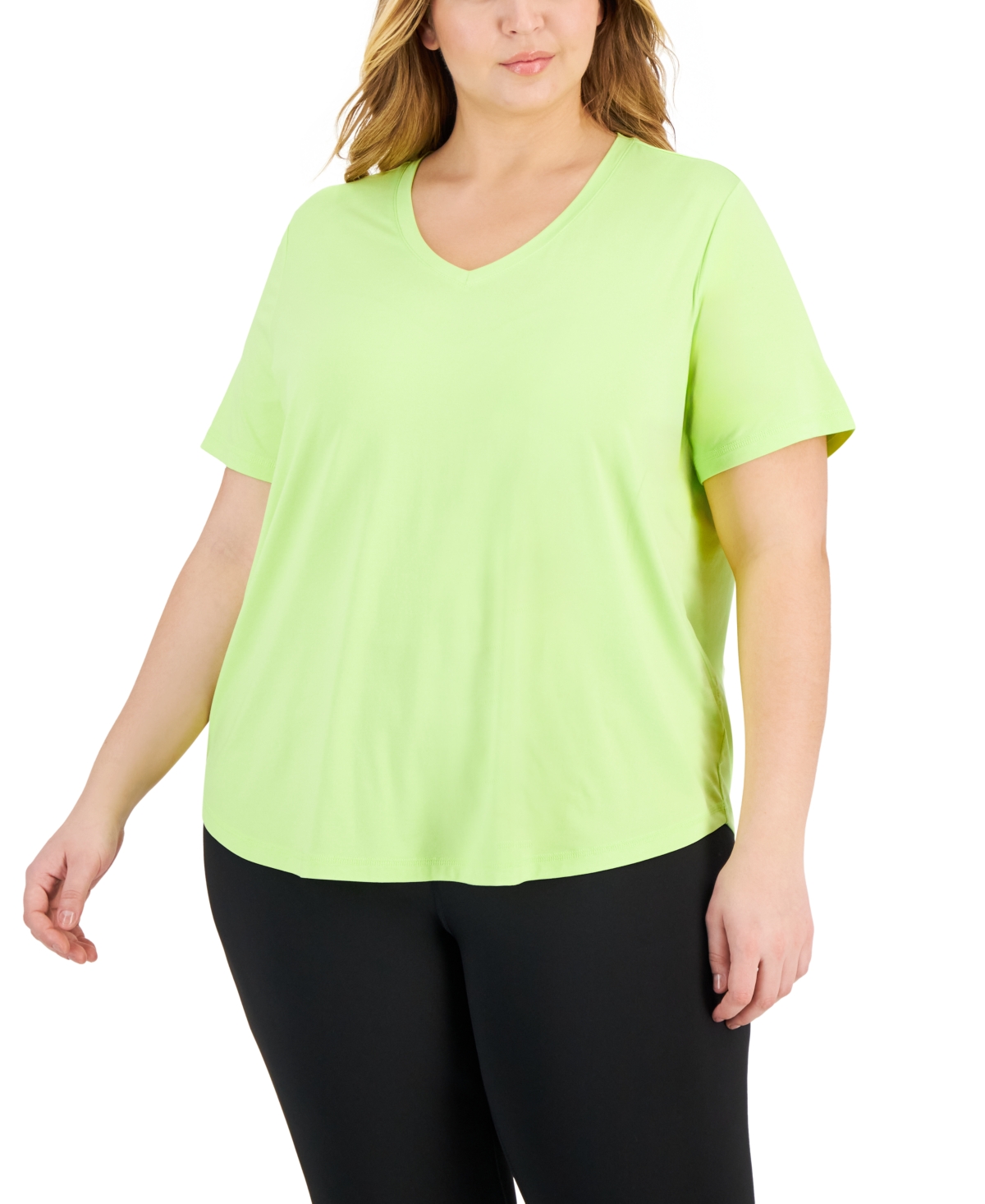 Id Ideology Plus Size Curved-hem V-neck Top, Created For Macy's In Acid Lime