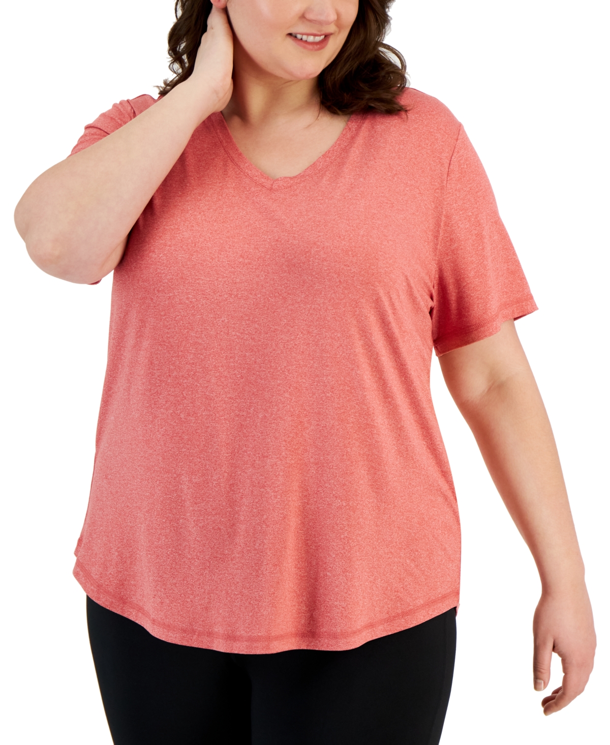 Id Ideology Plus Size Curved-hem V-neck Top, Created For Macy's In Gumball Red