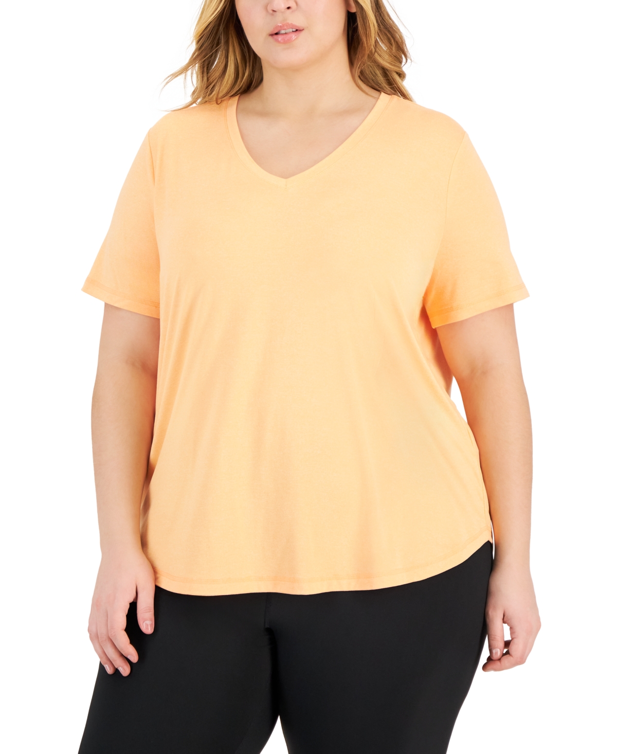 Id Ideology Plus Size Curved-hem V-neck Top, Created For Macy's In Melon Sorbet