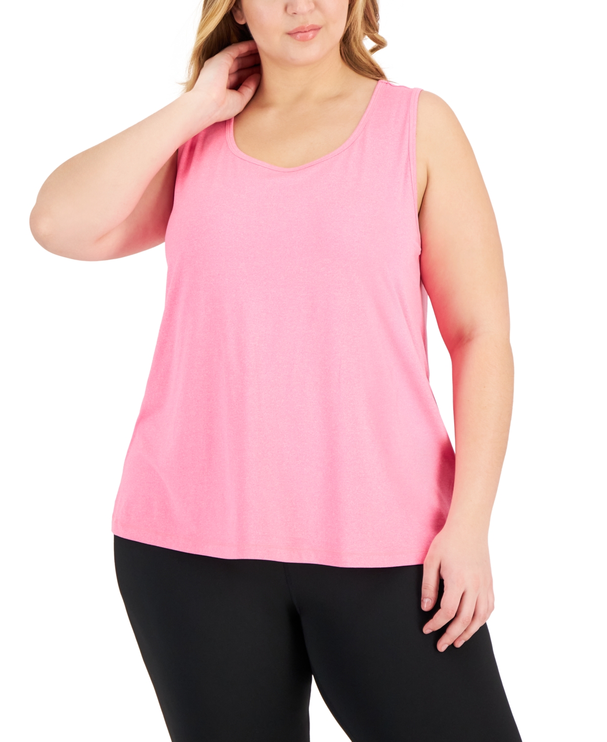 Id Ideology Plus Size Solid Essentials Crewneck Tank Top, Created For Macy's In Molten Pink