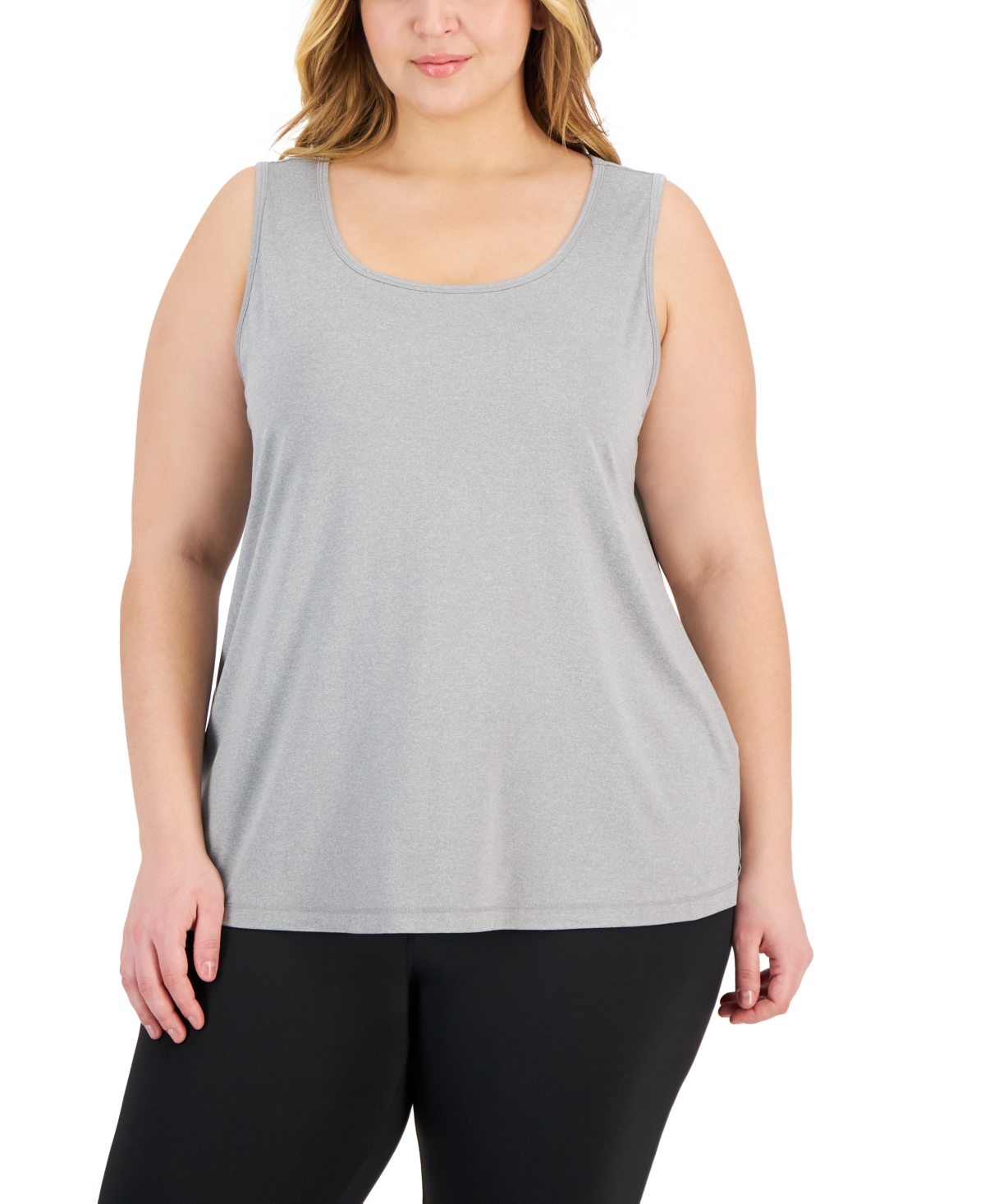 Shop Id Ideology Plus Size Solid Essentials Crewneck Tank Top, Created For Macy's In Storm Grey