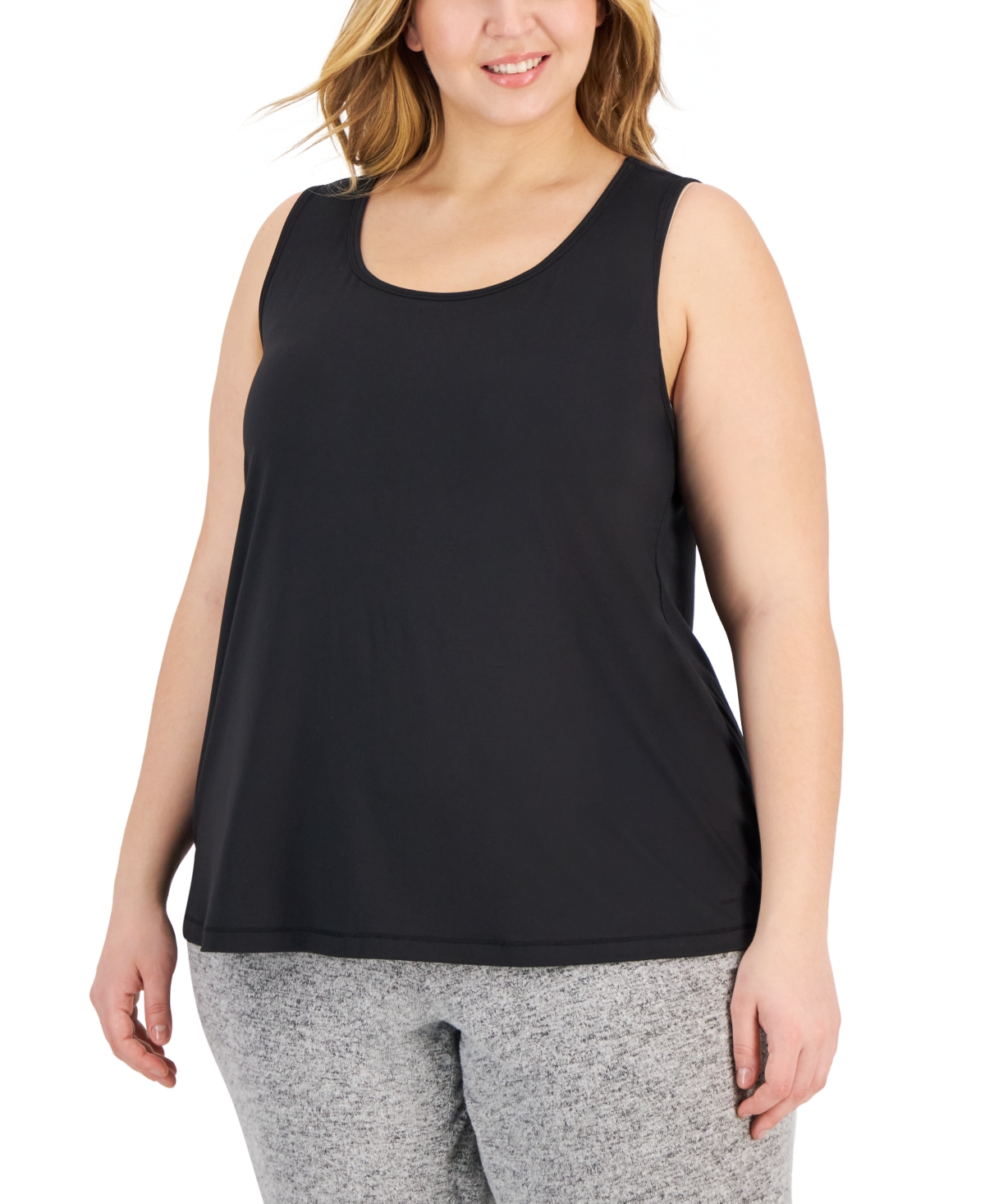 Shop Id Ideology Plus Size Solid Essentials Crewneck Tank Top, Created For Macy's In Deep Black