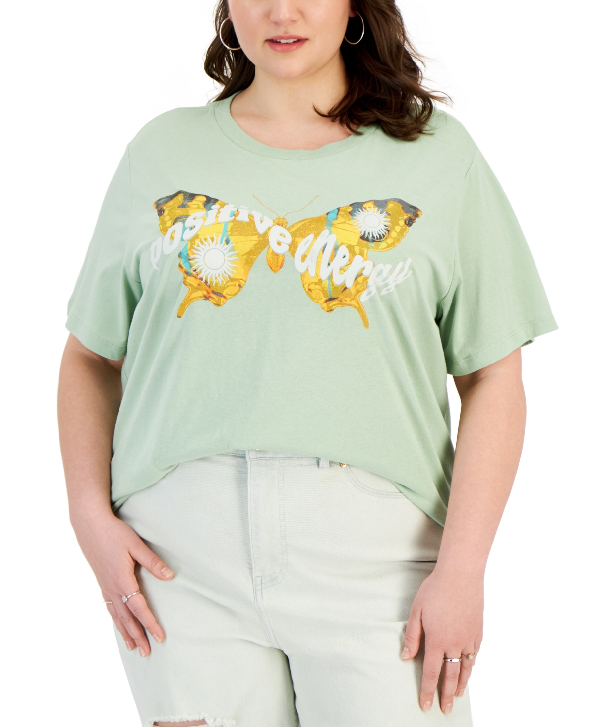 Shop Grayson Threads, The Label Trendy Plus Size Butterfly Energy Graphic T-shirt In Green