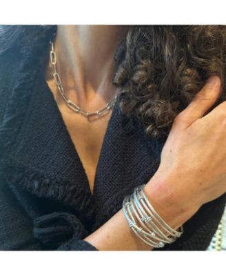 Rhodium Polished Paperclip Strand Chain Necklace