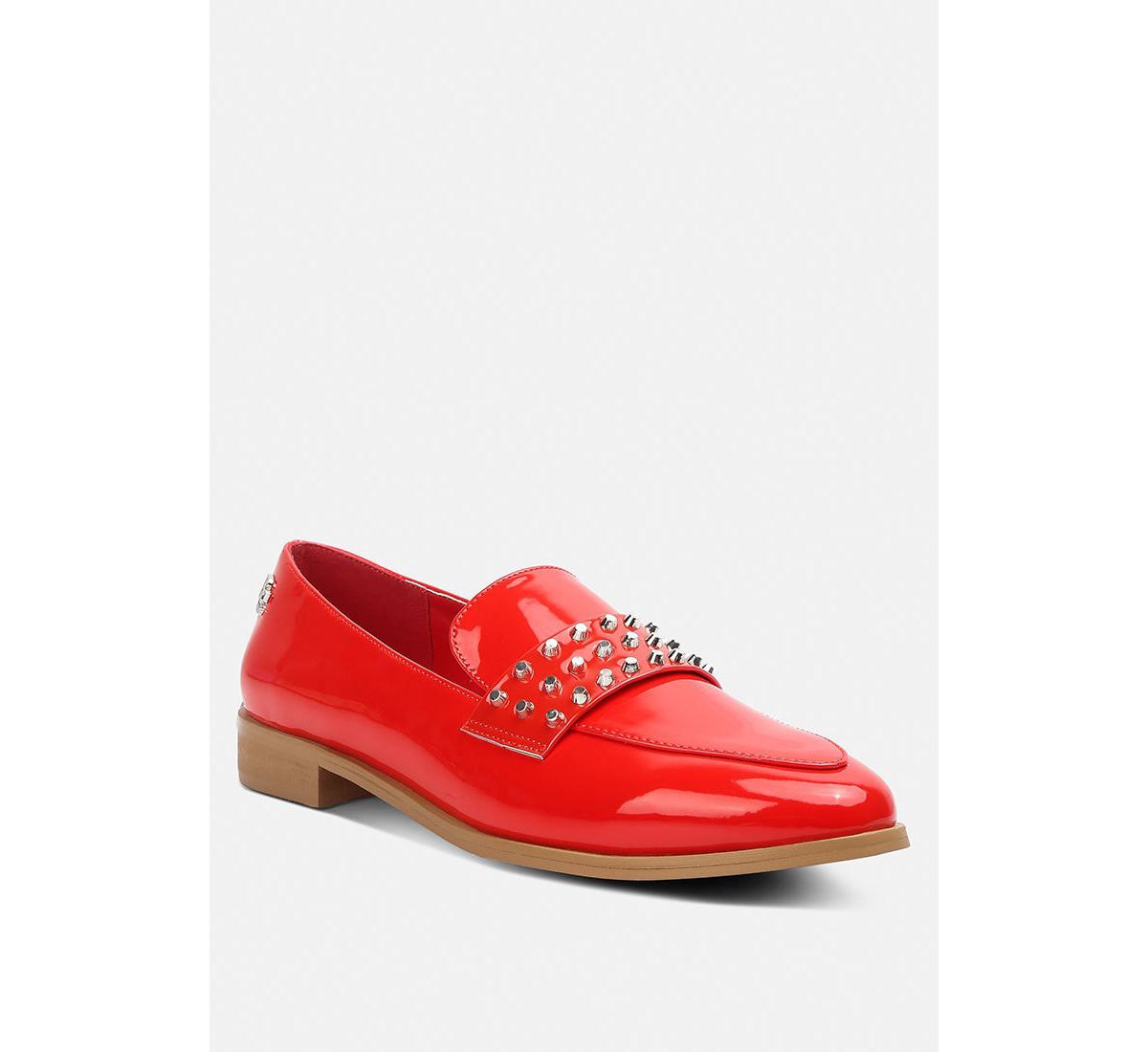 Meanbabe Womens Semicasual Stud Detail Patent Loafers - Red
