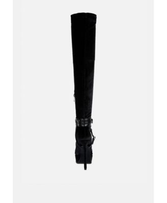 Rag and Co Womens Bison High Heeled Long Velvet Boots