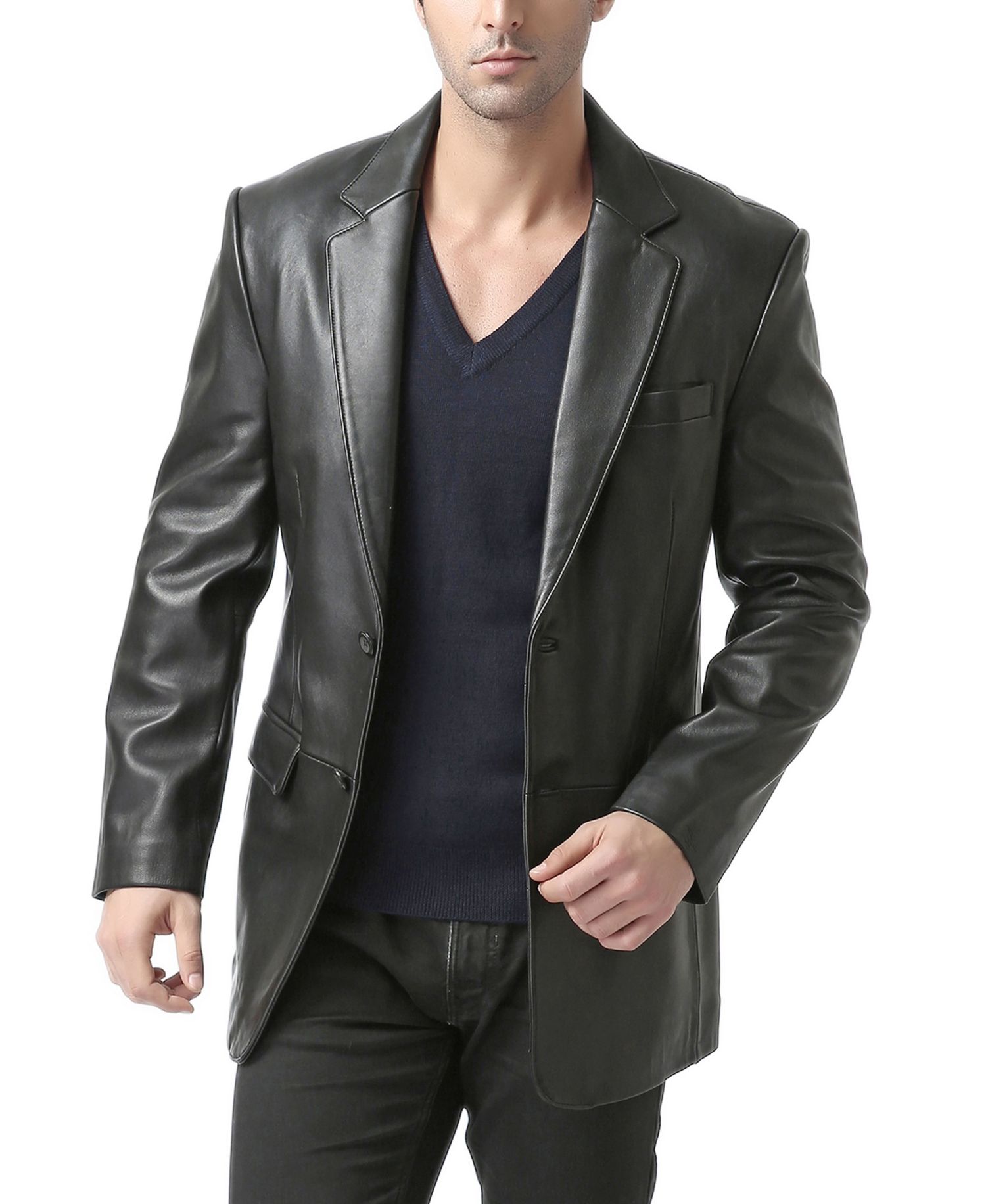 Men Classic Two-Button Leather Blazer - Short