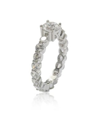 Suzy Levian Sterling Silver Round Cut Cubic Zirconia Bridal Eternity Band