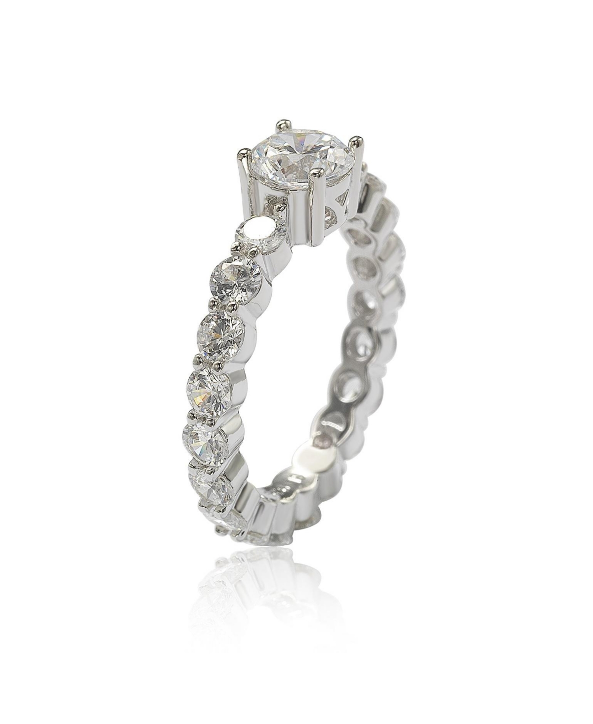 Suzy Levian New York Suzy Levian SterlingRound Cut Cubic Zirconia Bridal Eternity Band Ring - Silver