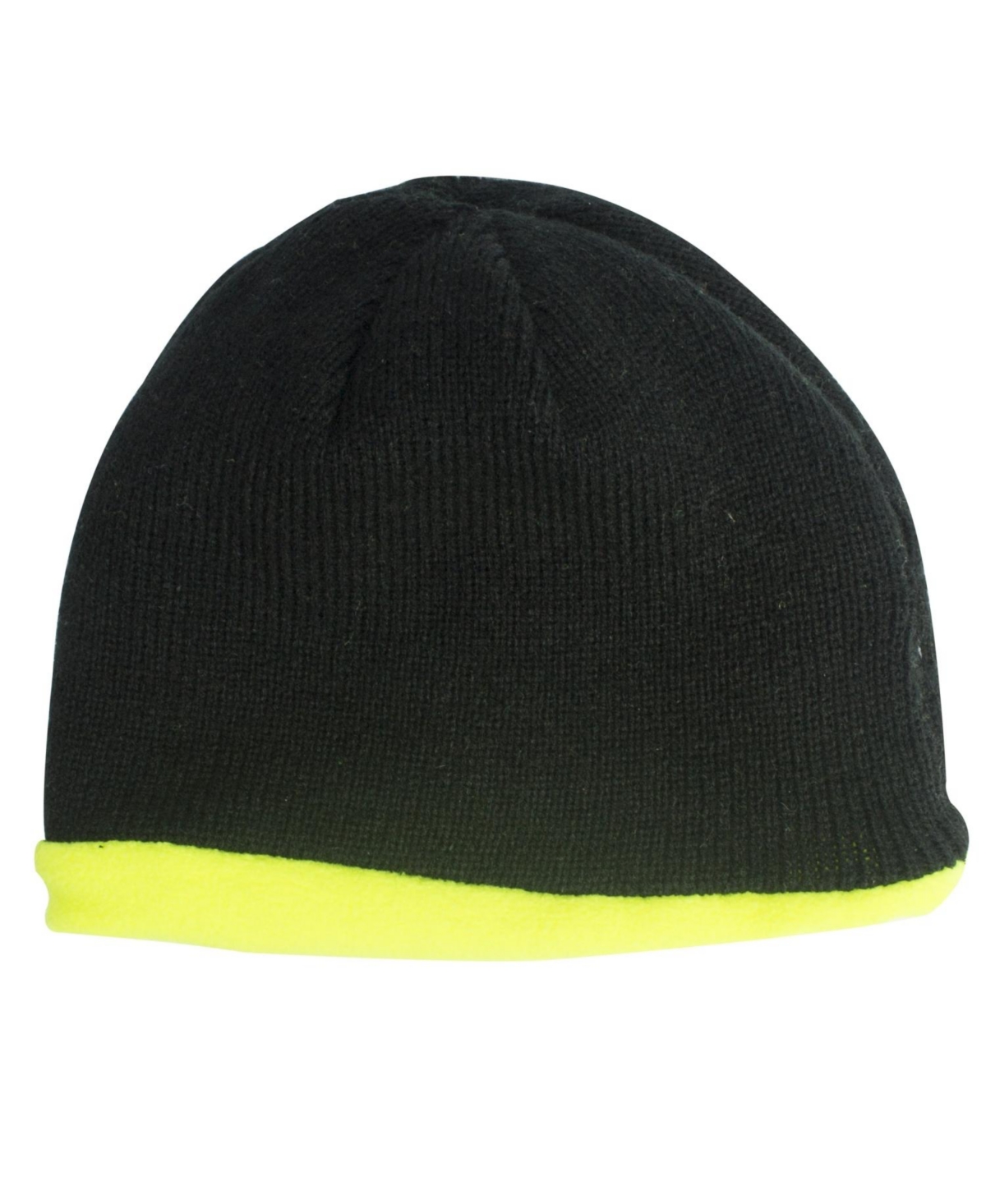 Unisex Reversible Fleece Beanie, High Vis Green and Black, One Size - Bright Green