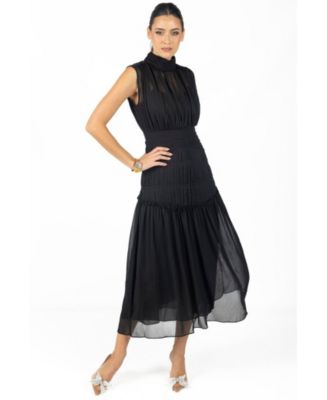 black chiffon tiered midi dress Self-Portrait Black Chiffon Tiered Midi Dress | Black