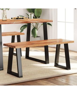 Bench Brown and Black Solid Acacia Wood and Powder-Coated Steel