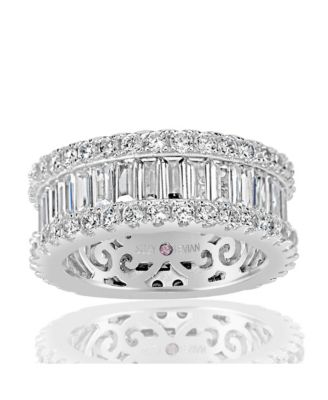 Suzy Levian Sterling Silver Cubic Zirconia White Baguette and Round Wide Eternity Band